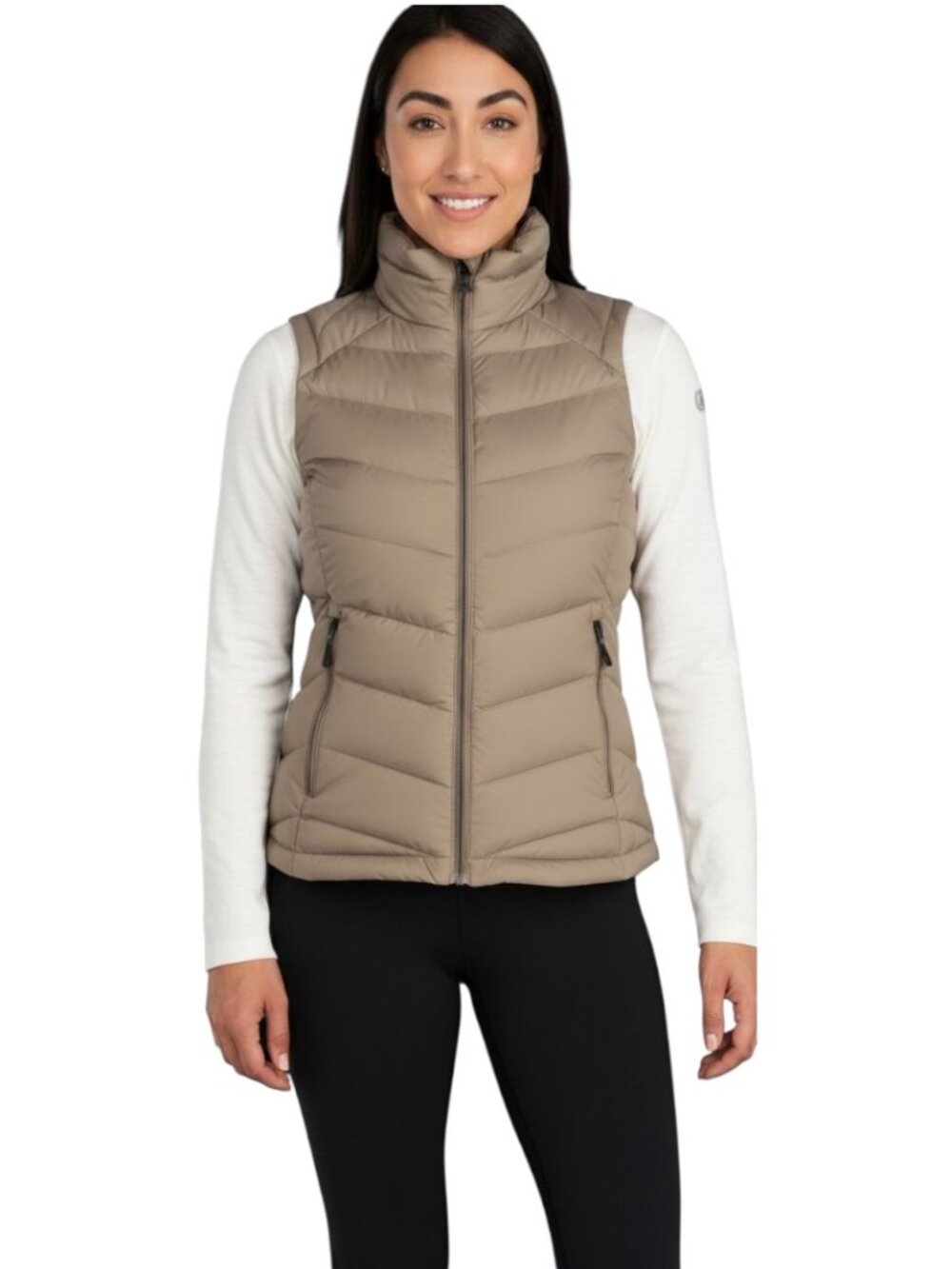Spyder Timeless Down Puffer Vest Womens XL Tan Full Zip Winter Warm Outdoor
